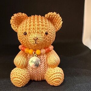 Unique Resin,Handcrafted Tan Teddy Bear with Hope Charm
